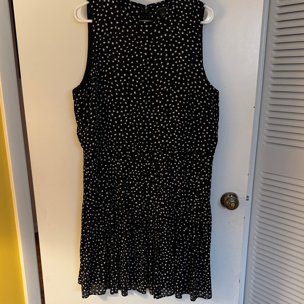 Ann Taylor Black Dress with White Dots and Pleated Skirt